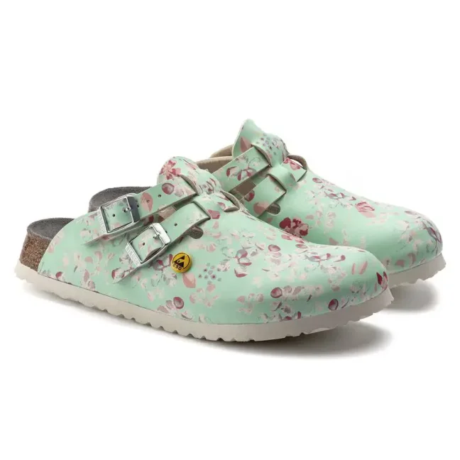 Dvoupáskové ESD nazouváky BIRKENSTOCK KAY s květinovým vzorem, anatomický design, pohodlná stélka, disipativní podrážka