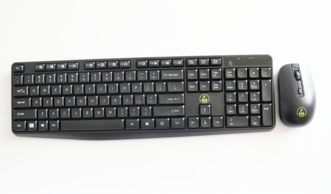 Černá ESD bezdrátová klávesnice a myš s USB přijímačem, antistatická sada s dosahem 10 m