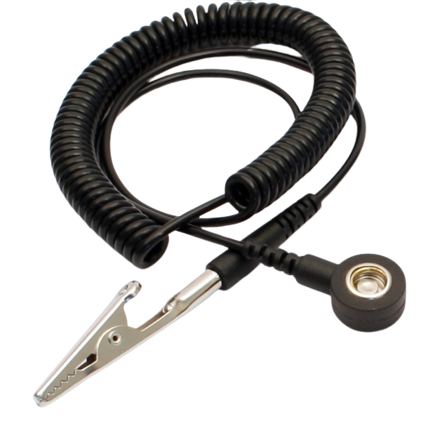 C700 spirálový ESD kabel – 7 mm DK na banánek + krokosvorka, černý