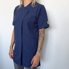 Navy blue ESD PLUS women's coat with short sleeves